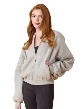 NWT Blogilates Women's Marshmallow Bomber Jacket Grey Sz 1x Athleisure Plus